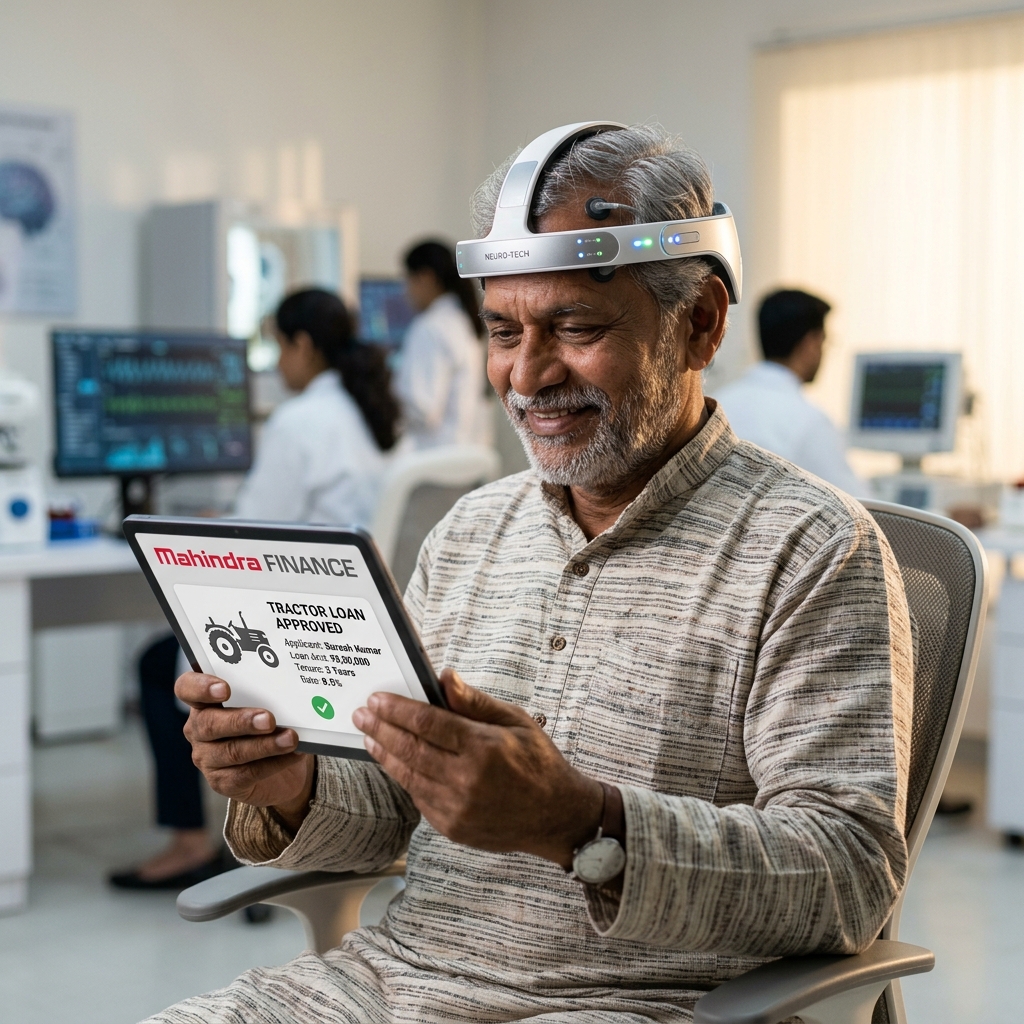 Rural/semi-urban consumer participant wearing wireless EEG headset during simulated campaign testing